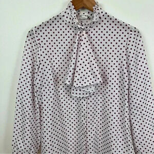 VTG Women’s 80s 12 Purple Polka Dot Blouse  Ruffle Neck W/ Kerchief Cottagecore